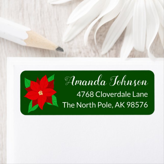 Holiday Poinsettia Flower Green Return Address Return Address Label (Insitu)