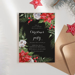 Holiday Poinsettia Greenery Christmas Party  Invitation