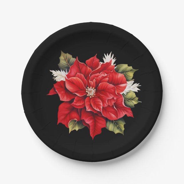 Holiday Poinsettia  Paper Plate (Front)