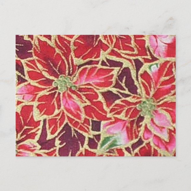 Holiday Poinsettia Red Gold Pink Burgundy Postcard (Front)