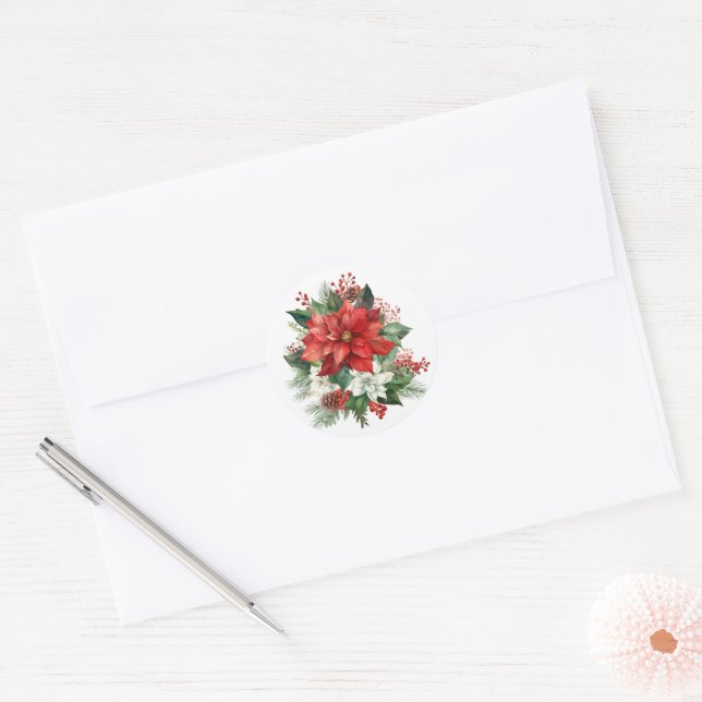 Holiday Poinsettia Stickers (Envelope)