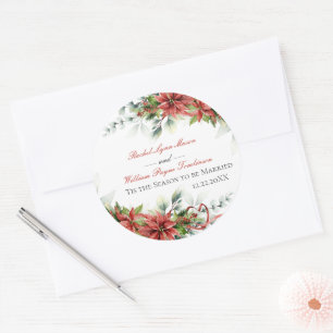 Holiday Poinsettia Wedding Classic Round Sticker