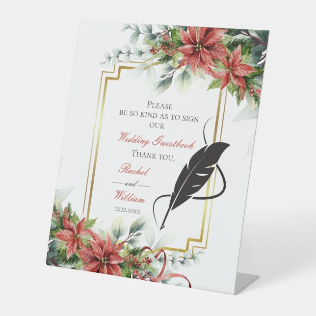 Holiday Poinsettia Wedding Guestbook Sign (Front)