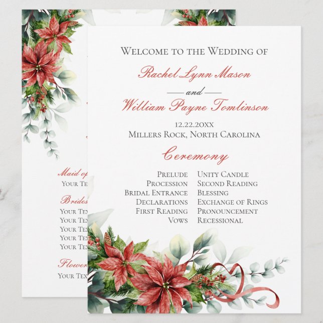 Holiday Poinsettia Wedding Program (Front/Back)
