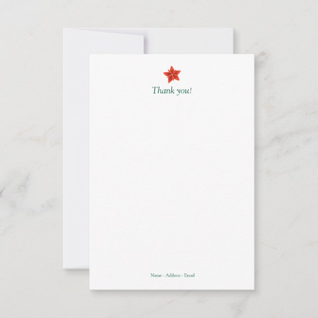 Holiday Pointsettia Thank You Note Card (Front)