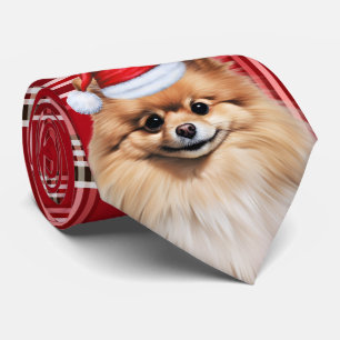 Holiday Pomeranian Dog Red Plaid Christmas Tie