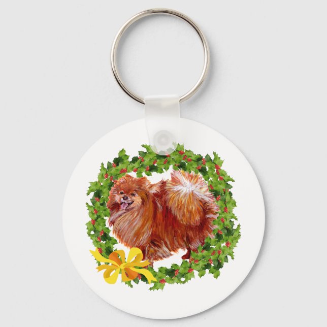 Holiday Pomeranian Key Ring (Front)