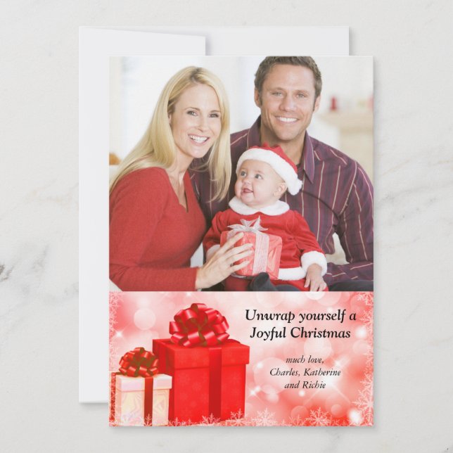 Holiday Presents Red Photo Card (Front)