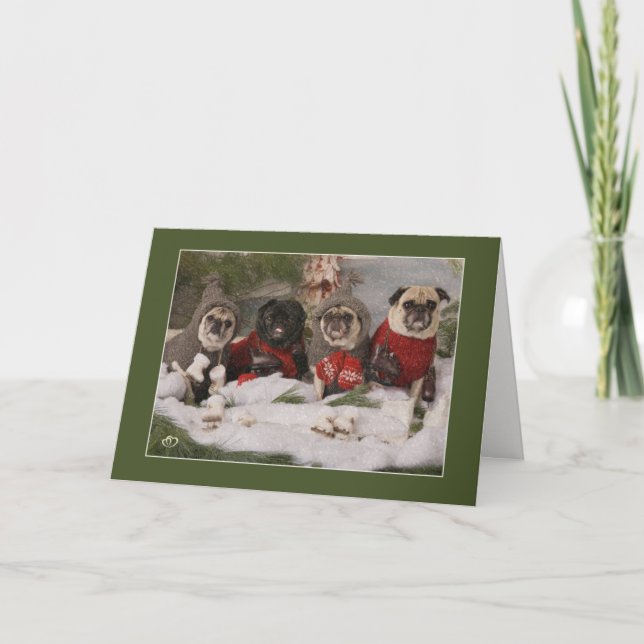 Holiday Pug Skating Party Card (Front)