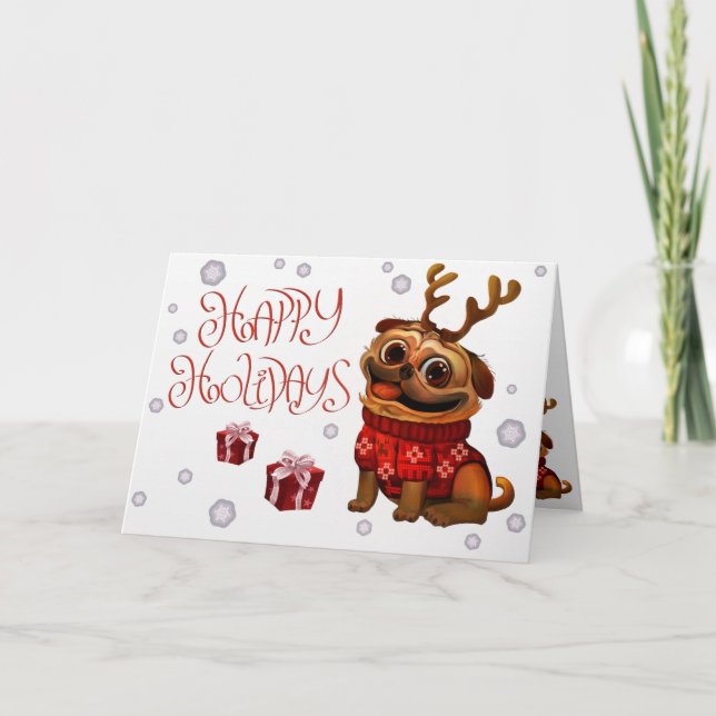 Holiday PuGreeting Card (Front)