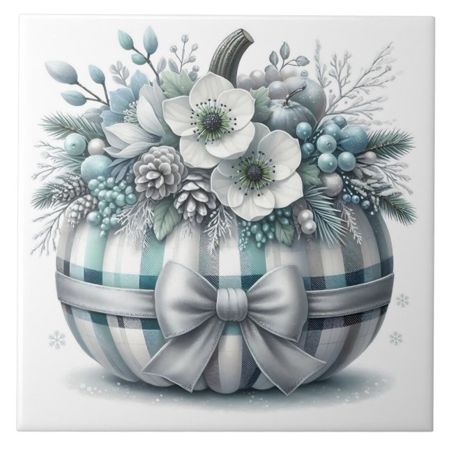 Holiday Pumpkin Floral Ceramic Tile (Front)