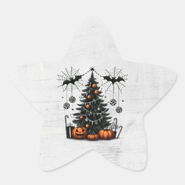 Holiday Pumpkin Tree Star Sticker (Front)