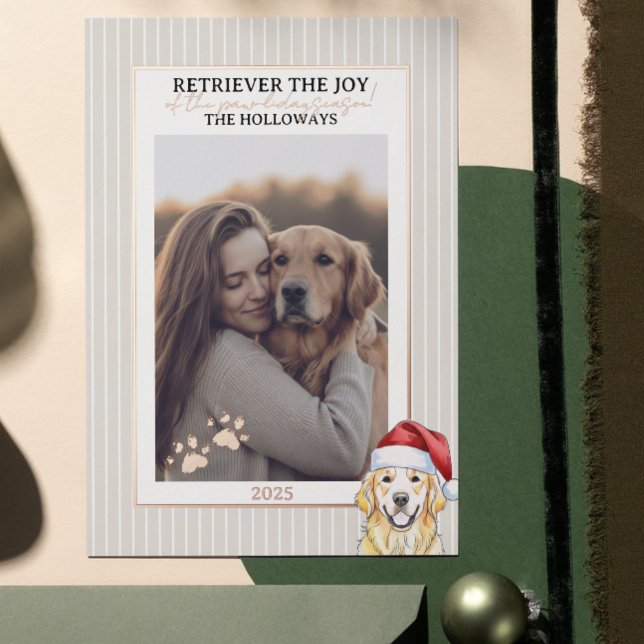 Holiday Pun Watercolor Golden Retriever Foil Card (Send Paw-liday Greetings with this Holiday Pun Watercolor Golden Retriever Foil Card! )