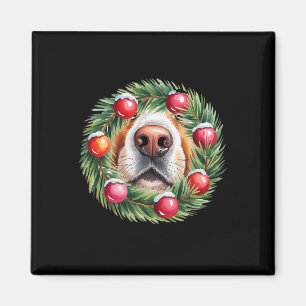 Holiday Pup Nose Peeking Cute Christmas Dog Wreath Magnet