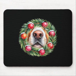 Holiday Pup Nose Peeking Cute Christmas Dog Wreath Mouse Pad