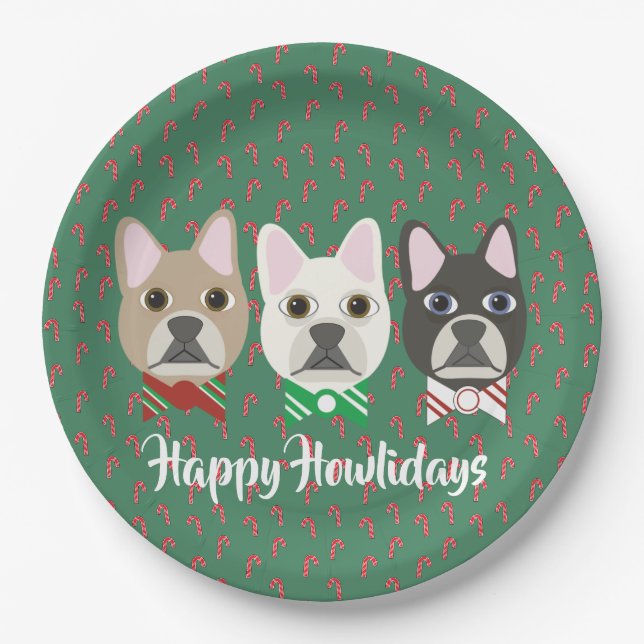 Holiday Pups Candy Cane Paper Plate (Front)