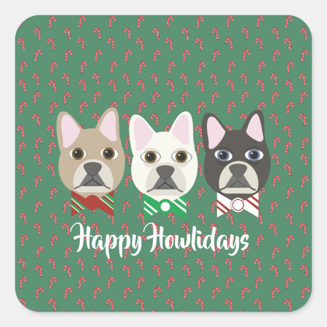 Holiday Pups Candy Cane Square Sticker (Front)