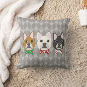 Holiday Pups Gray Diamond Cushion