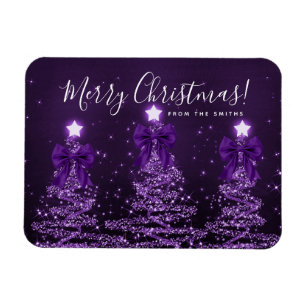 Holiday Purple Christmas Trees Greeting Magnet