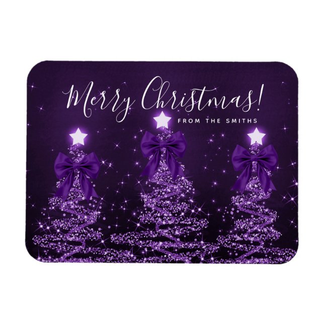 Holiday Purple Christmas Trees Greeting  Magnet (Horizontal)