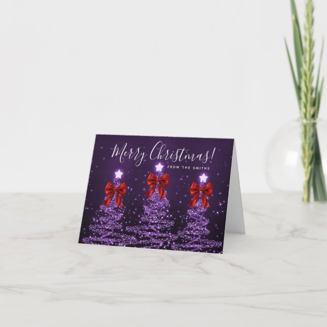 Holiday Purple Christmas Trees Greeting Red (Front)