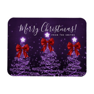 Holiday Purple Christmas Trees Greeting Red  Magnet