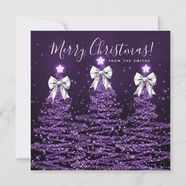 Holiday Purple Christmas Trees Greeting Silver  (Front)