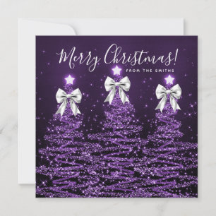 Holiday Purple Christmas Trees Greeting Silver  Card