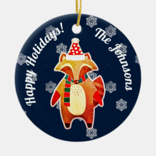 Holiday Raccoon Ceramic Ornament