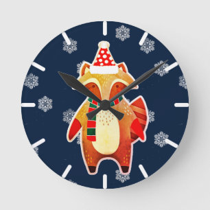 Holiday Raccoon Round Clock