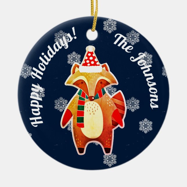 Holiday Racoon Ceramic Ornament (Front)