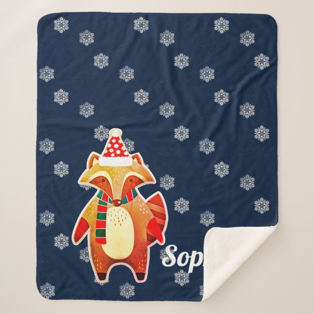 Holiday Racoon Sherpa Blanket (Front)
