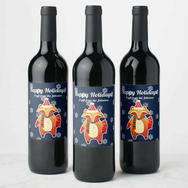 Holiday Racoon Wine Label (Bottles)