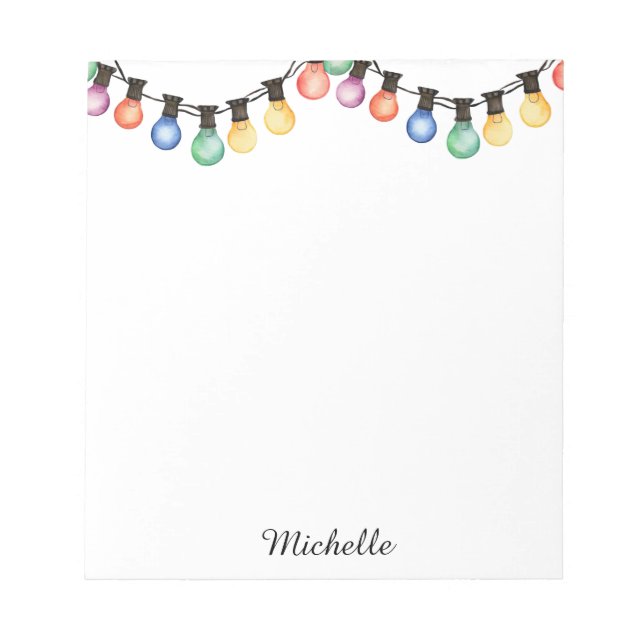 Holiday Rainbow Christmas lights Personalised Name Notepad (Front)