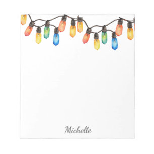 Holiday Rainbow Christmas lights Personalised Name Notepad