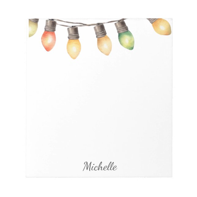 Holiday Rainbow Christmas lights Personalised Name Notepad (Front)