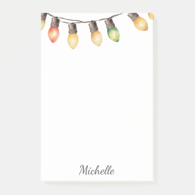 Holiday Rainbow Christmas lights Personalised Name Post-it Notes (Front)