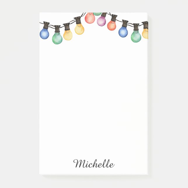 Holiday Rainbow Christmas lights Personalised Name Post-it Notes (Front)