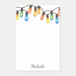 Holiday Rainbow Christmas lights Personalised Name Post-it Notes