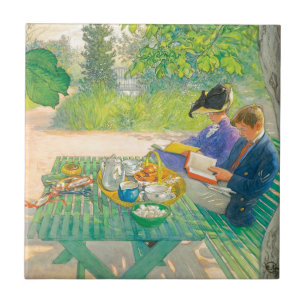 Holiday Reading by Carl Larsson Ceramic Tile