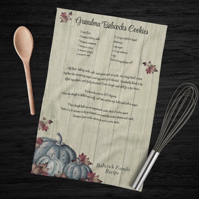 Holiday Recipe Keepsake Blue Pumpkin Farmhouse Tea Towel (Creator Uploaded)