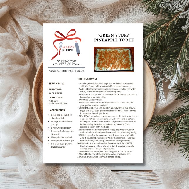 Holiday Recipes Green Stuff Christmas Card (Holiday Recipes Green Stuff Pineapple Torte Christmas Card 5x7)