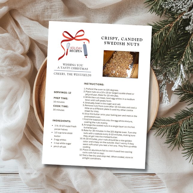 Holiday Recipes Swedish Nuts Christmas Card (Crispy Candied Swedish Nuts Holiday Recipe Christmas Card)
