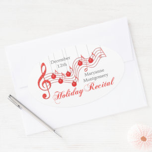 Holiday Recital, Red Lace Oval Sticker