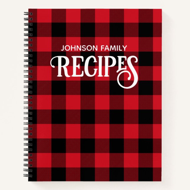 Holiday Red and Black Buffalo Check Family Recipe Notebook (Front)