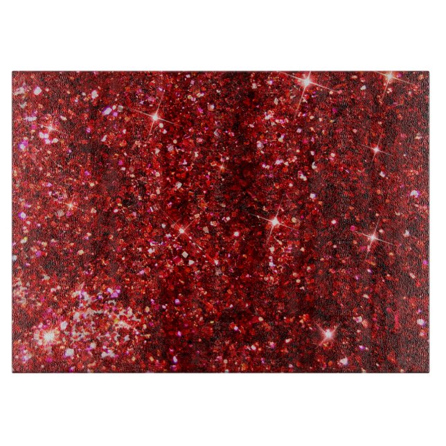 Holiday Red and Black Faux Glitter Christmas  Cutting Board (Front)