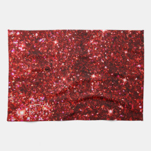 Holiday Red and Black Faux Glitter Christmas Tea Towel