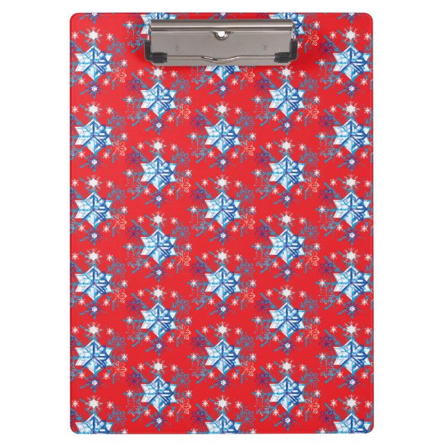 Holiday red and blue snowflakes and stars clipboard (Front)