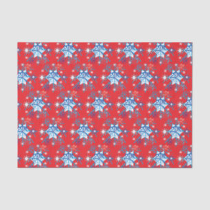 Holiday red and blue snowflakes and stars tissue paper
