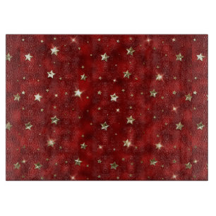 Holiday Red and Gold Faux Metal Christmas Stars Cutting Board